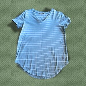 DownEast Light Green Striped V-Neck Tee